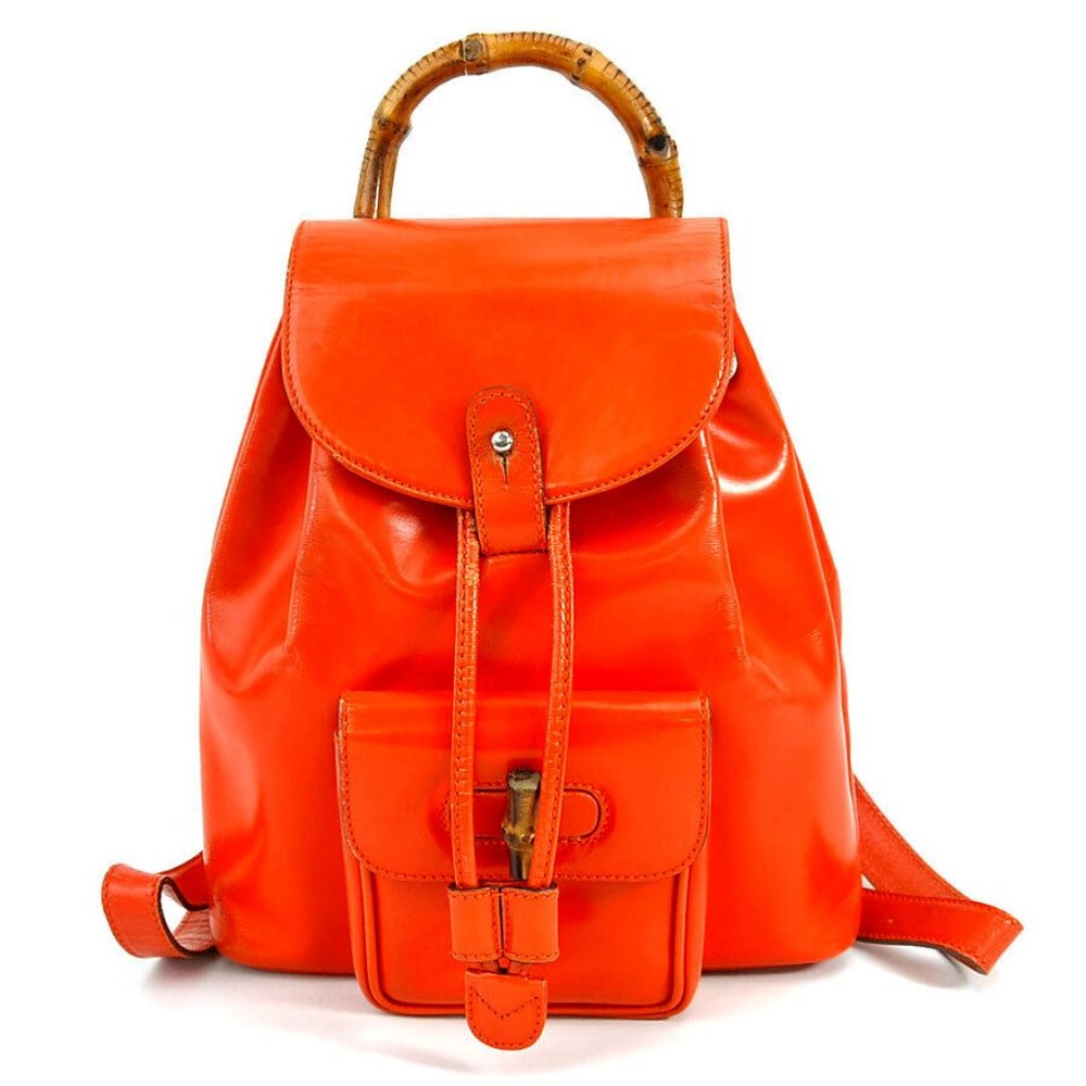 GUCCI Bamboo Backpack Orange Leather/Silvertone
